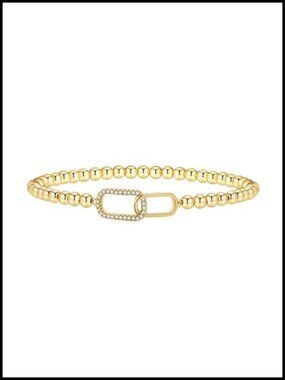 14K Gold Plated Beaded Bracelets for Women Stackable Stretch Bracelet Non